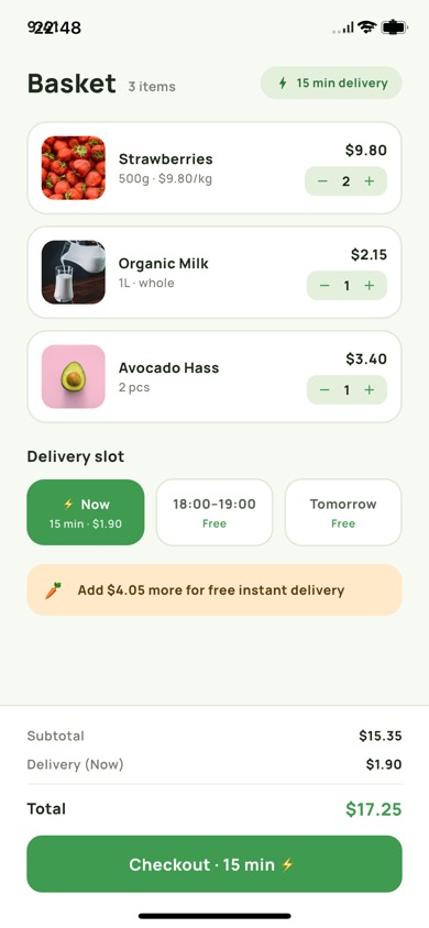 Fresho F04 Cart and delivery slot