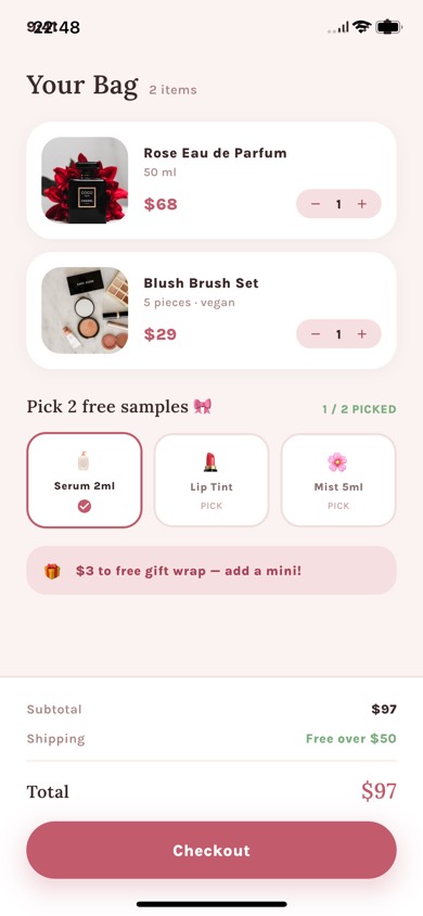 Glow G06 Bag and samples